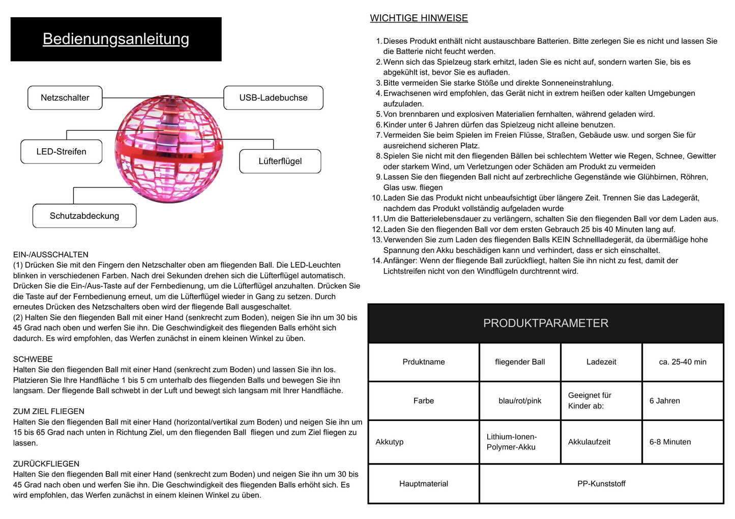 Fliegender Spielball mit spektakulärem LED-Licht & Boomerang-Effekt!