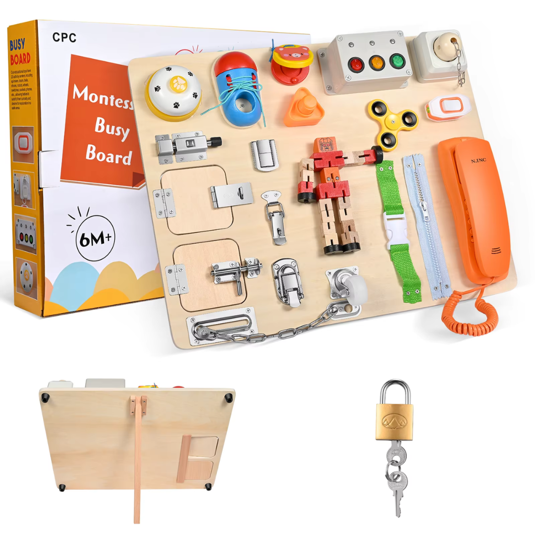 Beschäftigt busy Board für Kinder Holz beschäftigt busy Board für Kleinkinder zum Lernen von Feinmotorik und grundlegenden Lebenskompetenzen Vorschule Lernspielzeug