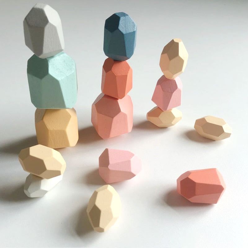 Kinder Holz farbigen Stein Balance Bausteine Lernspielzeug kreative nordische Stil Stapelspiel Regenbogen Holzspielzeug Geschenk